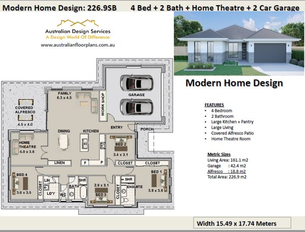 Modern 4 Bedroom House Plan:226.9SB